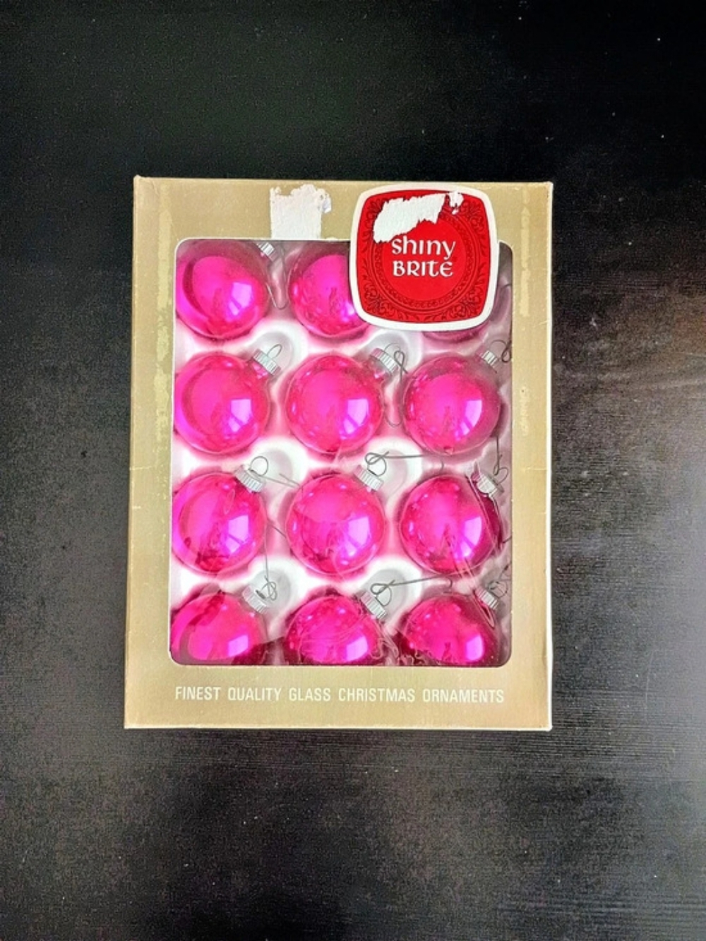 Vintage Shiny Brite 12 Pink Round Glass Christmas Ornaments In Original Box